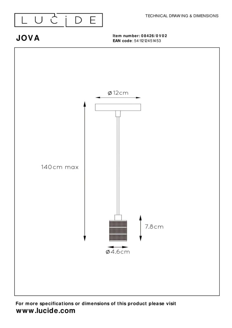 Lucide JOVA - Závesné svietidlo - Ø 12 cm - 1xE27 - matné zlato / mosadz